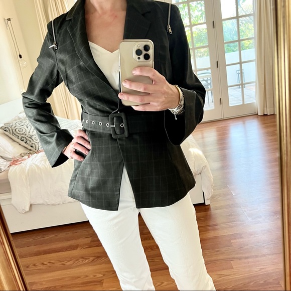 Walter Baker Checked Belted Jacket — Grey, M - Picture 6 of 14